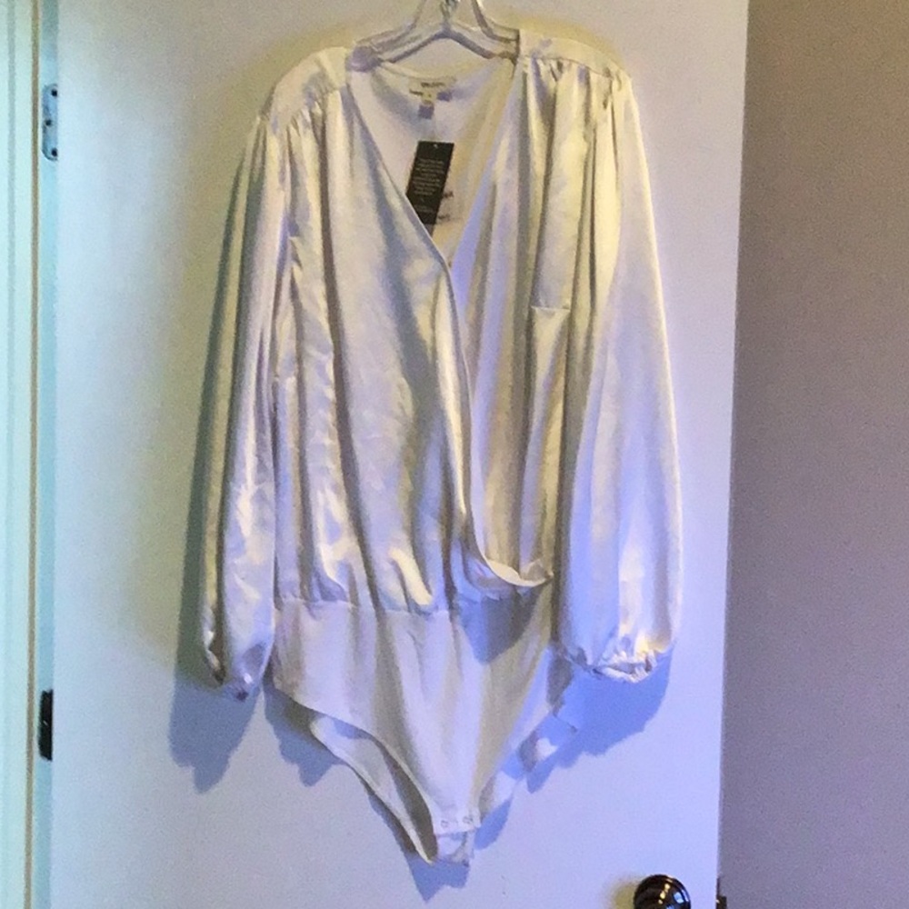 On 34th White Satin Bodysuit